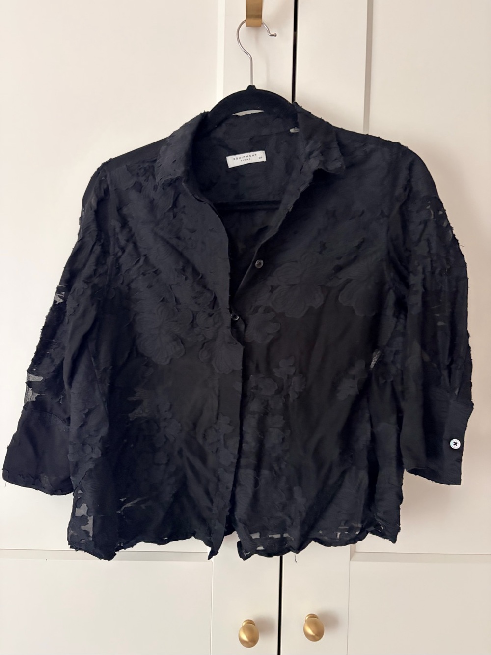 Equipment Black Burn Out Textured Floral Button-Down Shirt | S